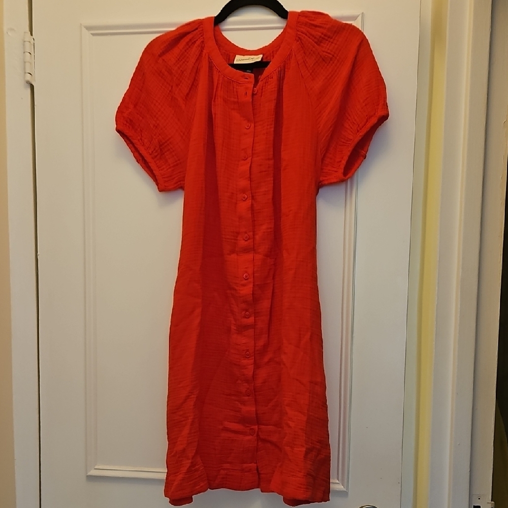 Universal Thread Bright Red Button-Front Midi Dress